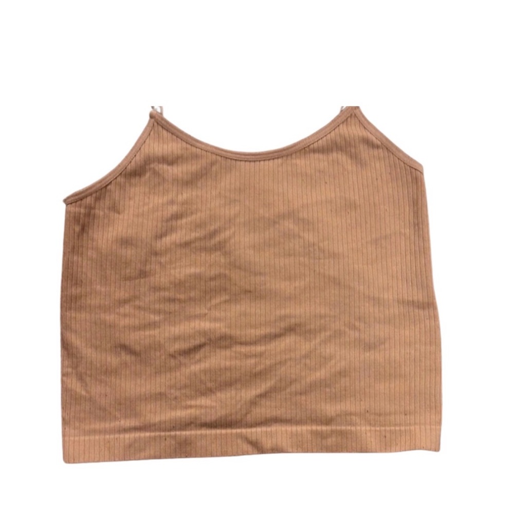 Ribbed Crop Cami Tank Top — Tan